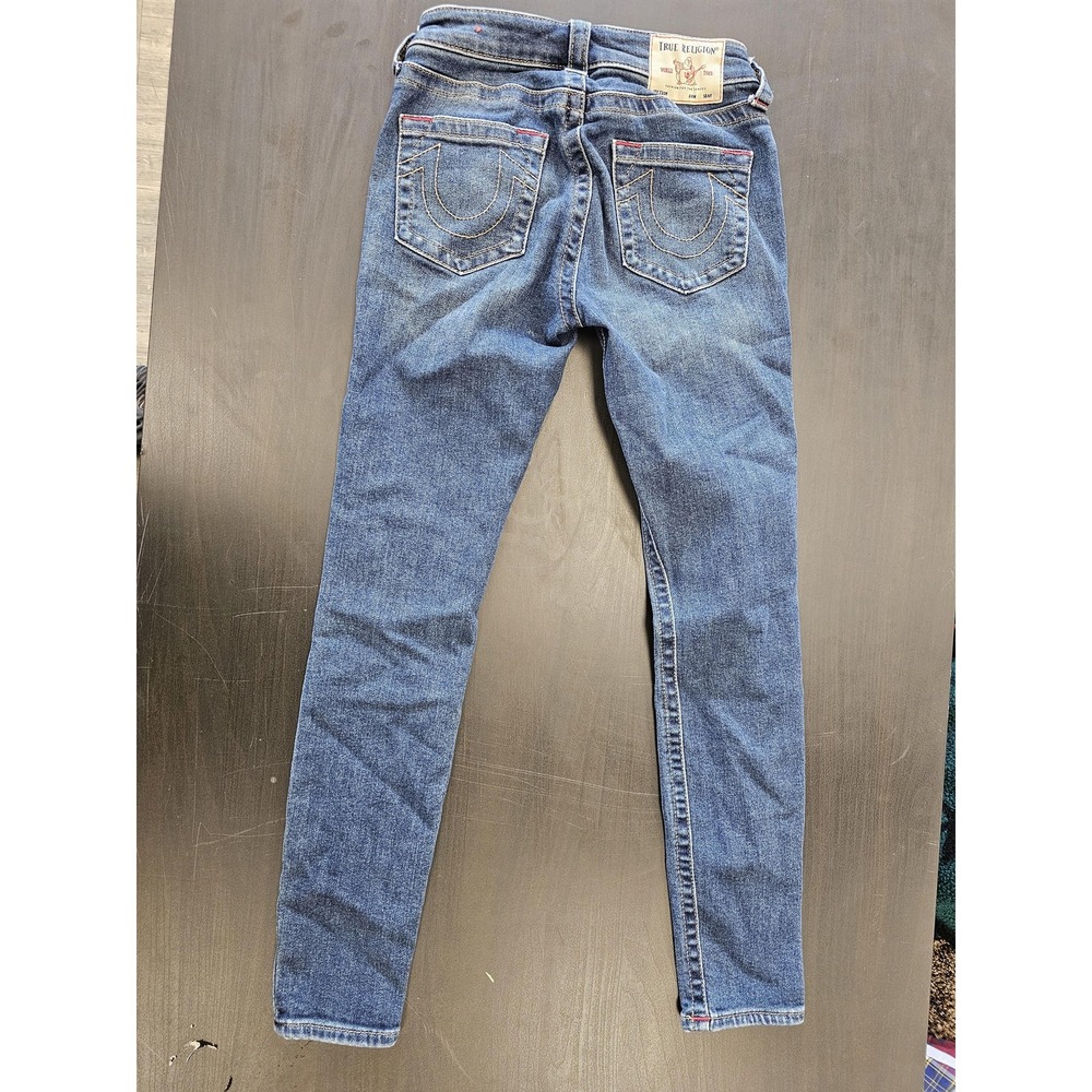 True Religion Jeans Womens 26 Blue Jennie Curvy Mid Rise Skinny Red Trim Denim - Picture 8 of 8
